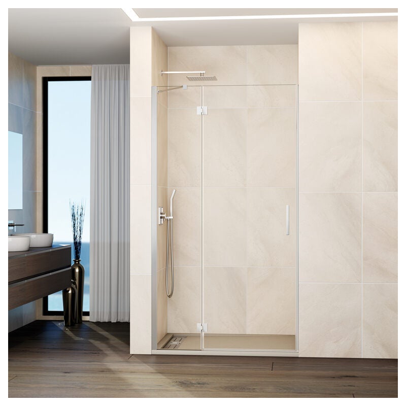 Kabina frontowa GLASS panel stały + drzwi uchylne zamknięcie magnetyczne 80 cm (77-80; 30+50) chrom
