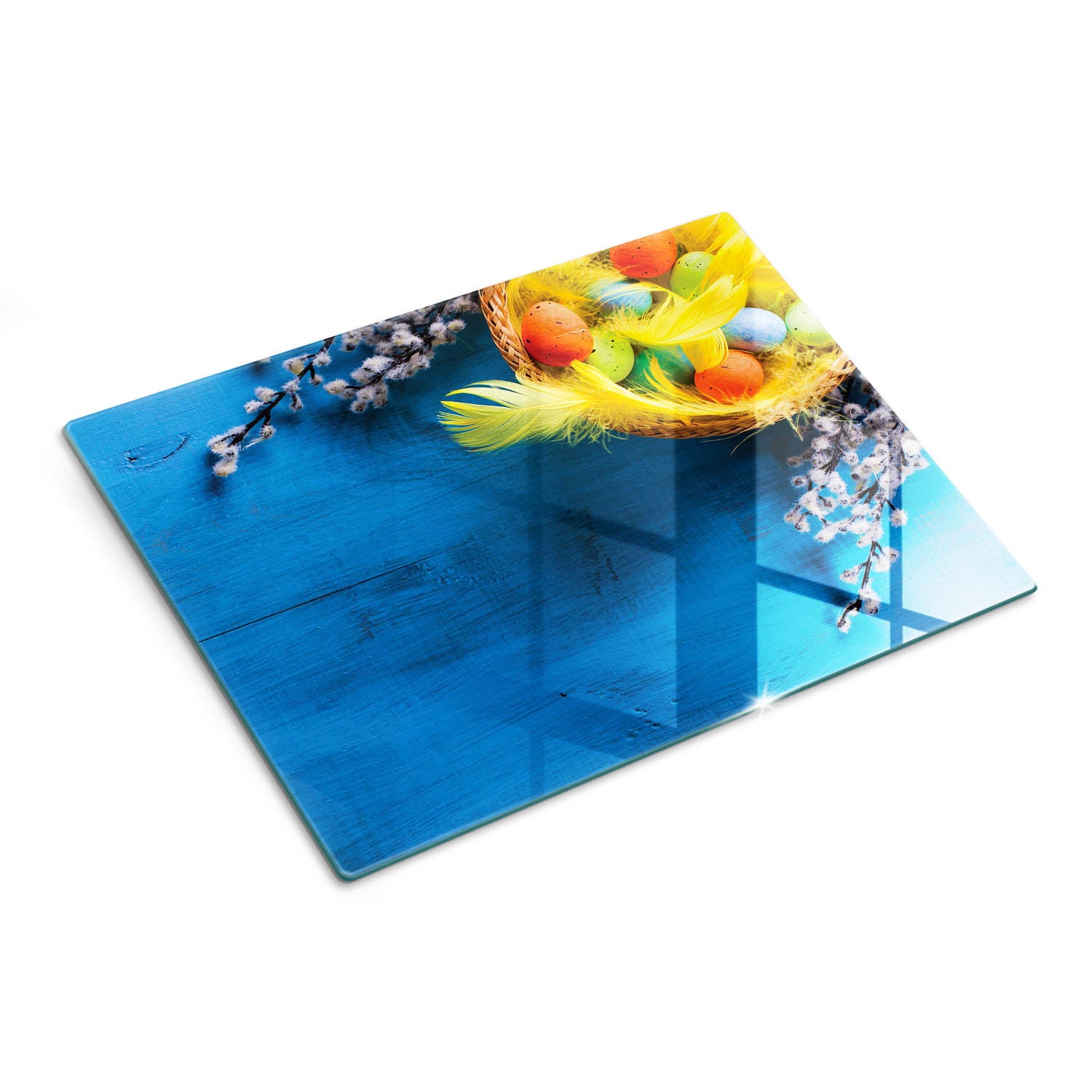 Designerska deska do kuchni z hartowanego szkła i nadrukiem - Koszyk Wielkanocny - 30x40 - Tulup