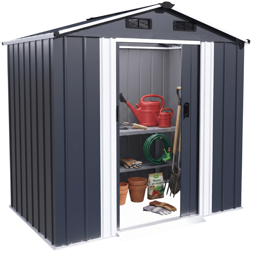Domek narzędziowy metalowy ogrodowy 207x198x196 cm szopa schowek na narzędzia FUNFIT GARDEN