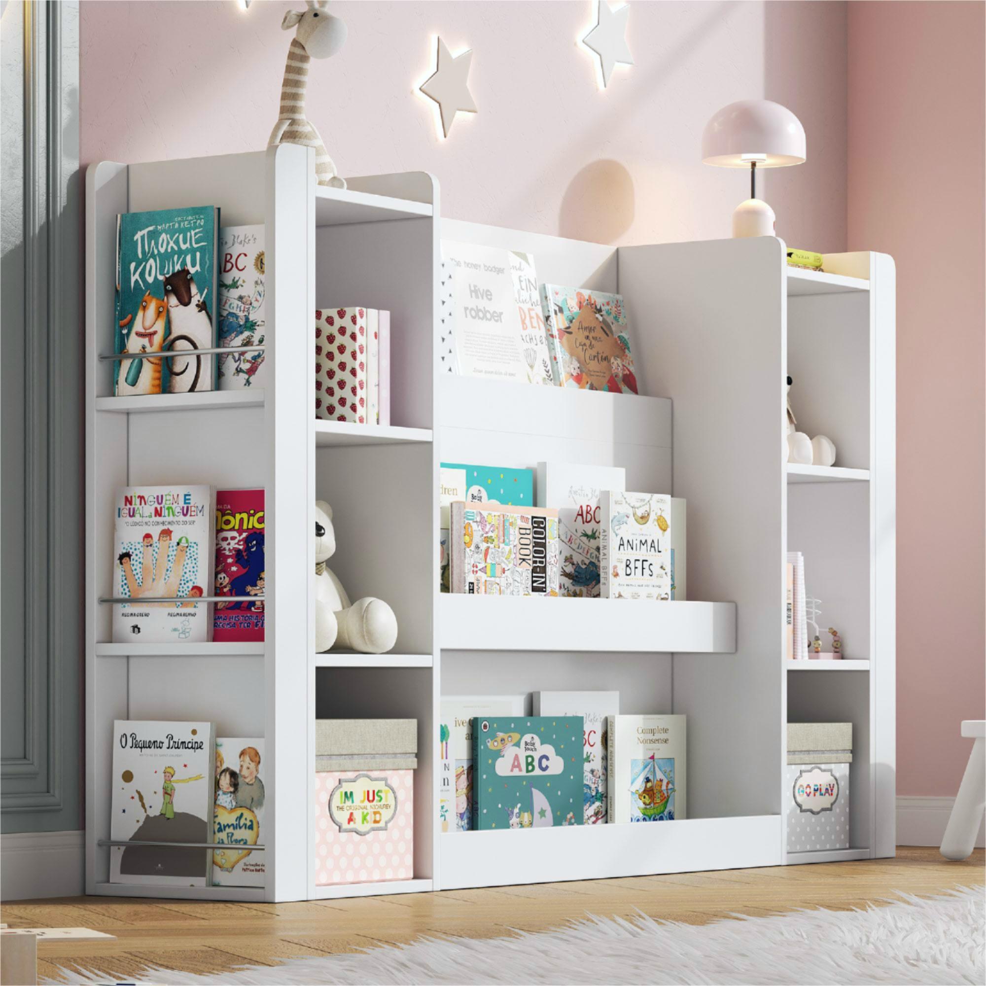 Biblioteczka dziecięca z miejscem do przechowywania - 140x30x95 cm - Liczne półki - Szafa/Biblioteczka dla dzieci - MDF - Biały