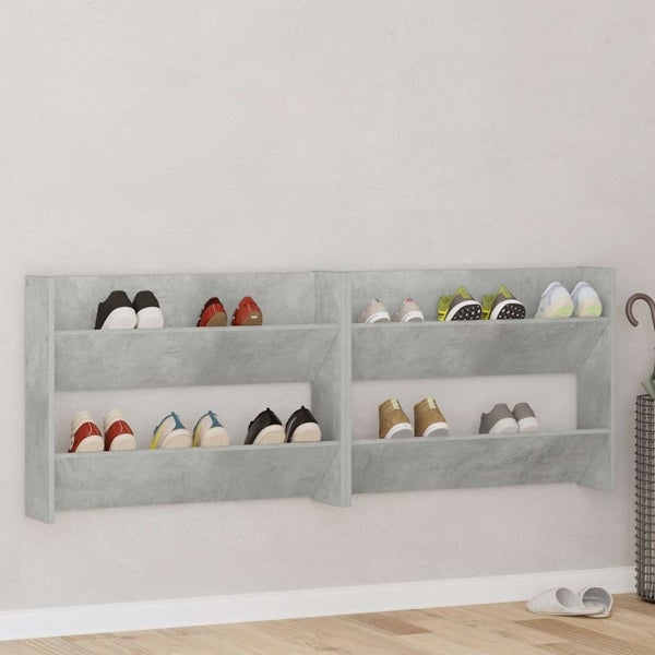 vidaXL Stojak na buty montowany na ścianie, 2 szt., beton, szary, 80x18x60 cm, drewno konstrukcyjne