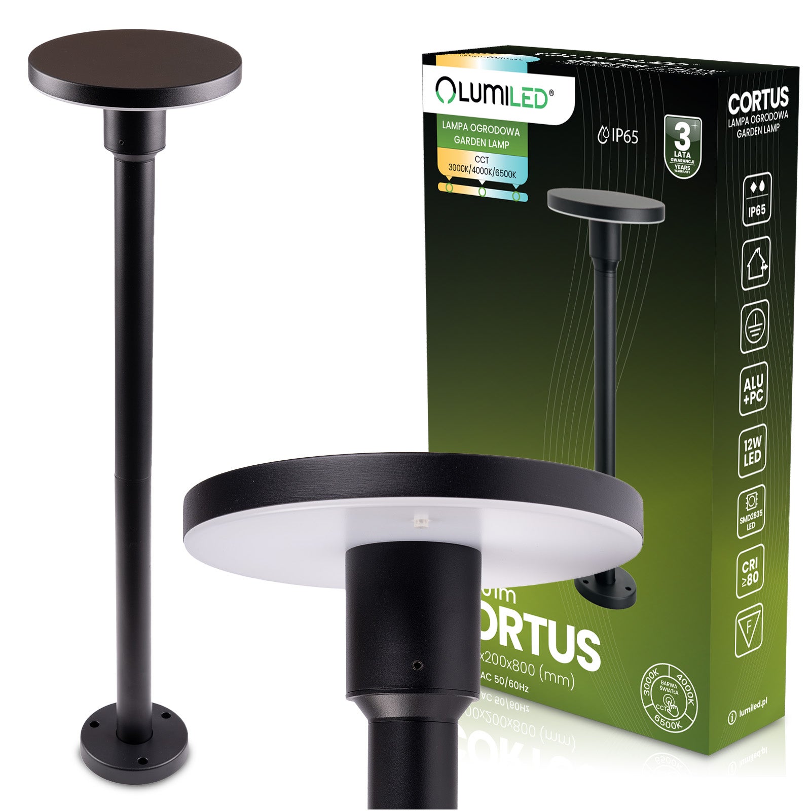 Lampa Ogrodowa Lumiled Zewnętrzna Słupek Stojący CCT LED 12W CCT IP65 1 szt.
