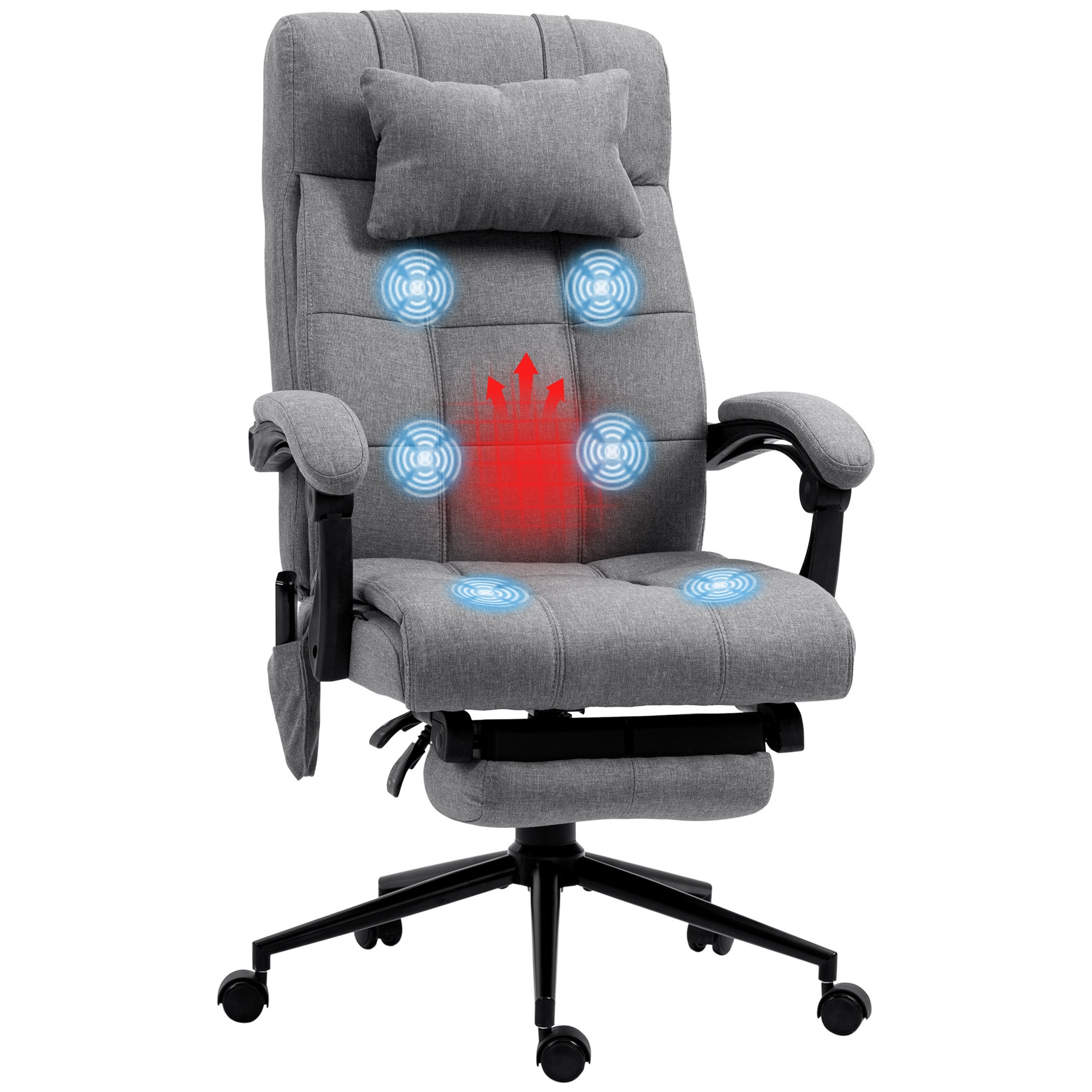 Ergonomiczny fotel biurowy z funkcją masażu, 66 x 76 x 116-124 cm, szary