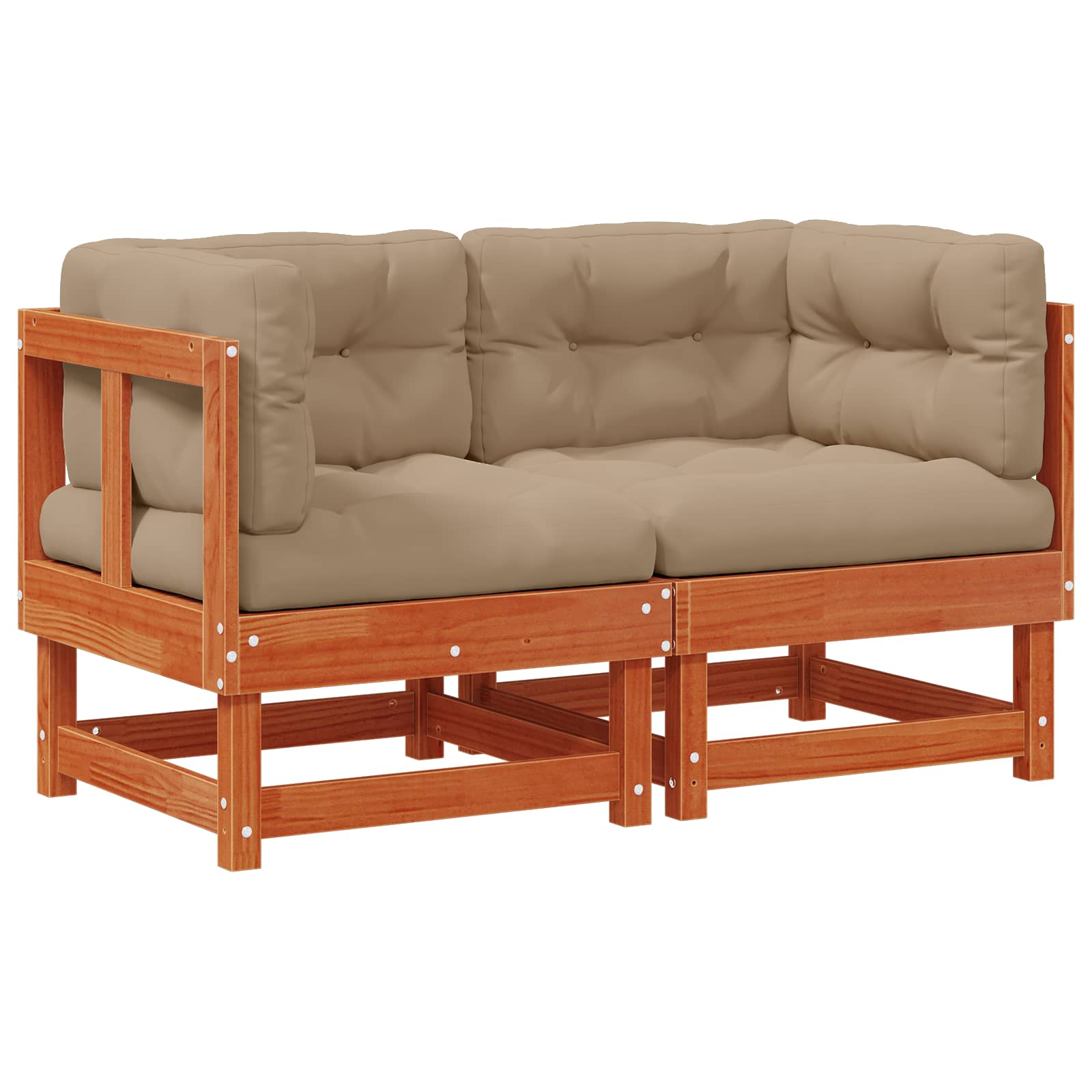 2 pcs Sofa narożna do ogrodu Lite drewno sosnowe Woskowy Brąz