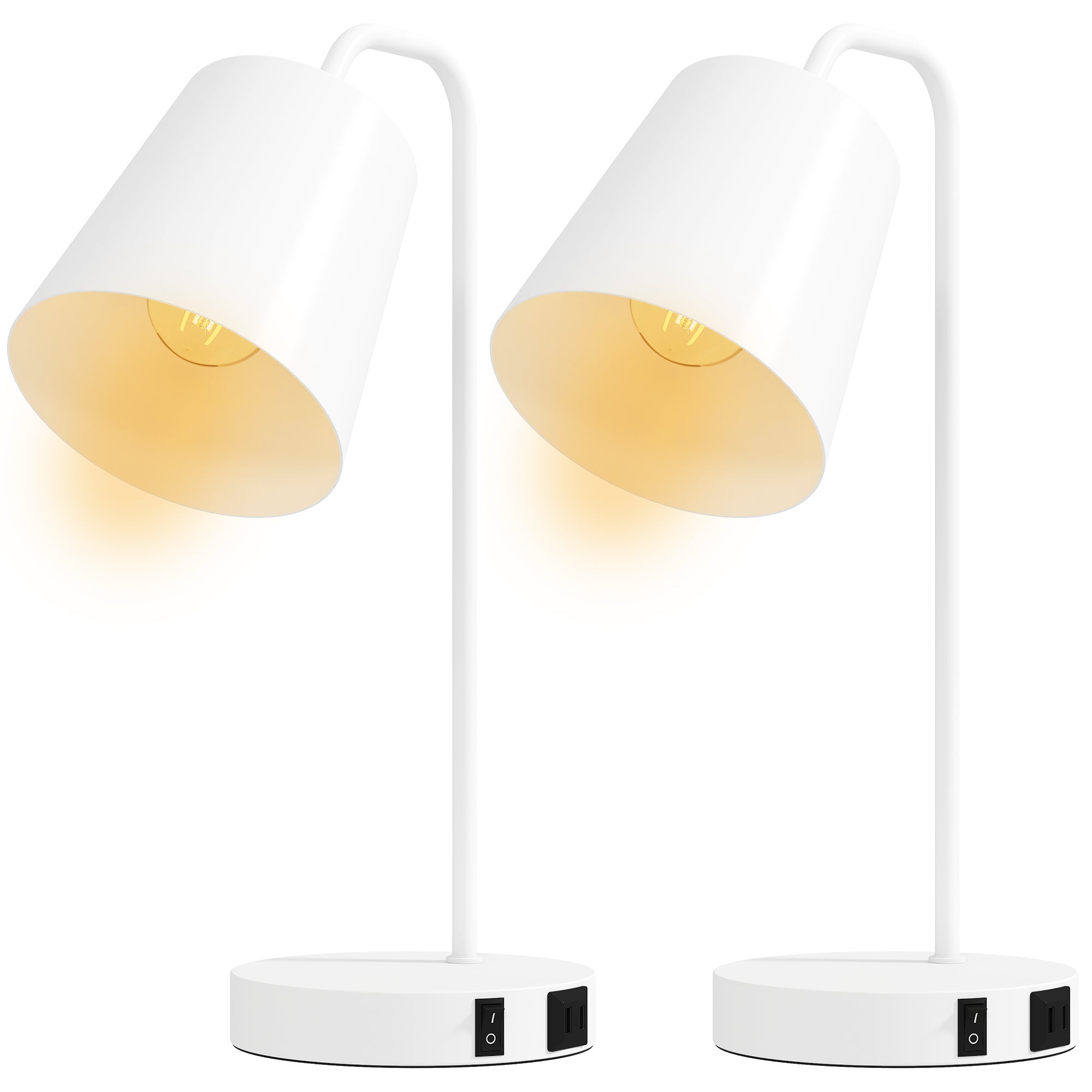 Zestaw 2 nowoczesnych lamp stołowych ze stali z portami USB, oprawka E27, kolor biały