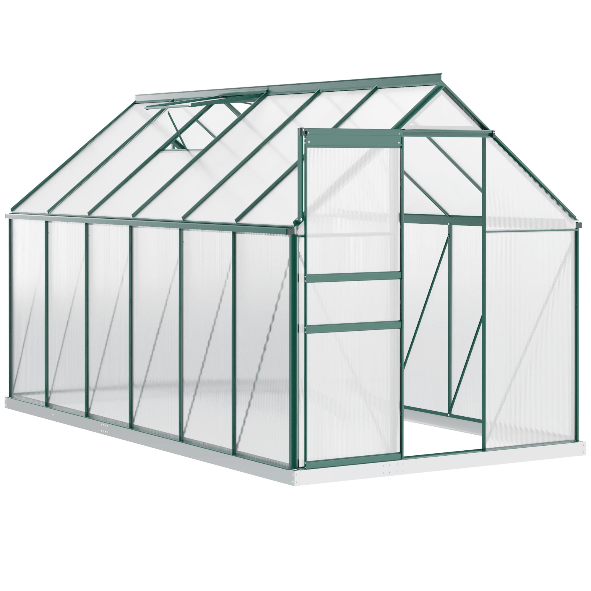 Garden Hill z poliwęglanu 190x375x199 cm, z otwieranym oknem i drzwiami przesuwnymi, konstrukcja aluminiowa, kolor zielony