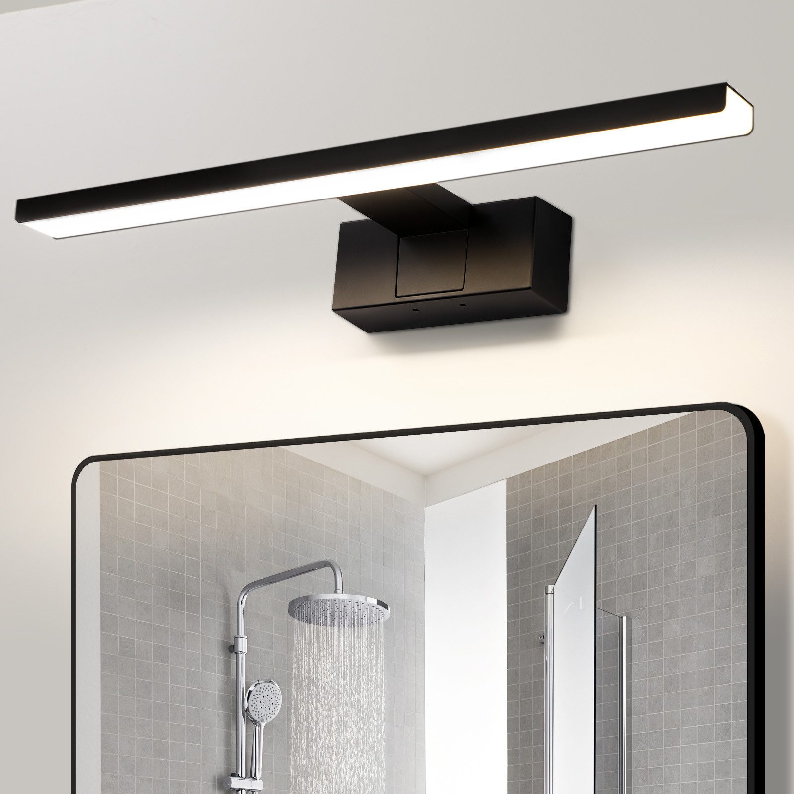 Lampa lustrzana LED Nettlife do łazienki – lampa lustrzana łazienkowa 12W, kinkiet 60 cm, czarna, wodoodporna, IP44, 4000K, neutralne białe światło