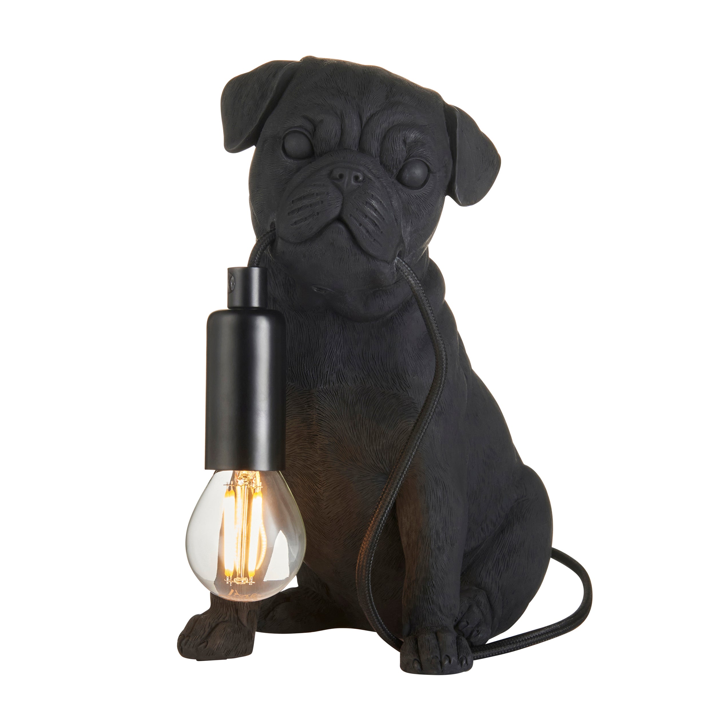 Lampa stołowa piesek PUG PUPPY czarny matowy 1xE14x7W żywica wym:23,7x19,7x13cm IP20 Endon