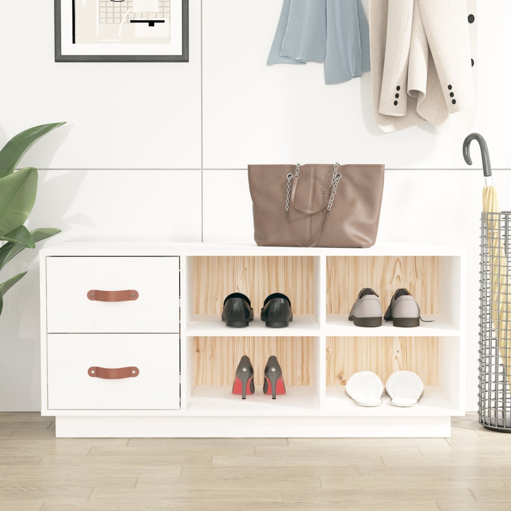 Szafka na buty, biała, 100x34x45 cm, lite drewno sosnowe vidaXL