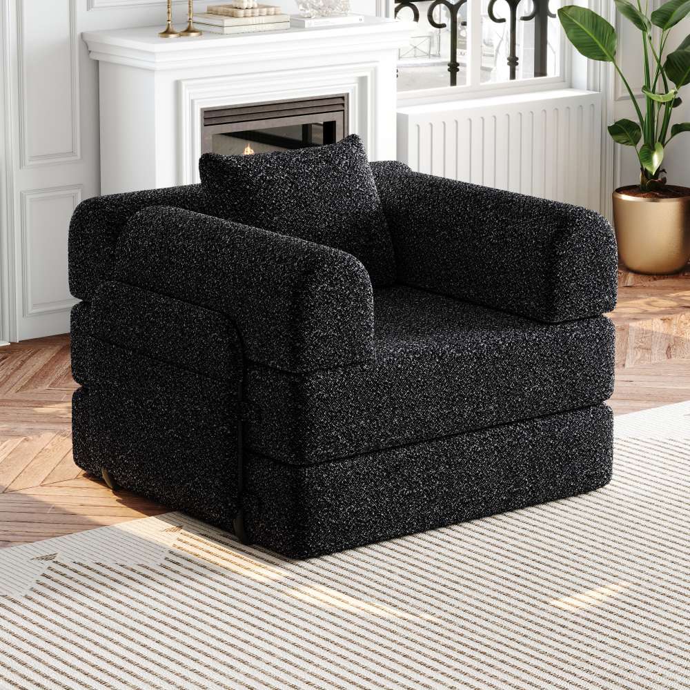 Sofa 2 w 1 z funkcją spania Chenille ze schowkiem w podłokietnikach, trzema metalowymi ramami, łatwa w montażu, wiele konfiguracji
