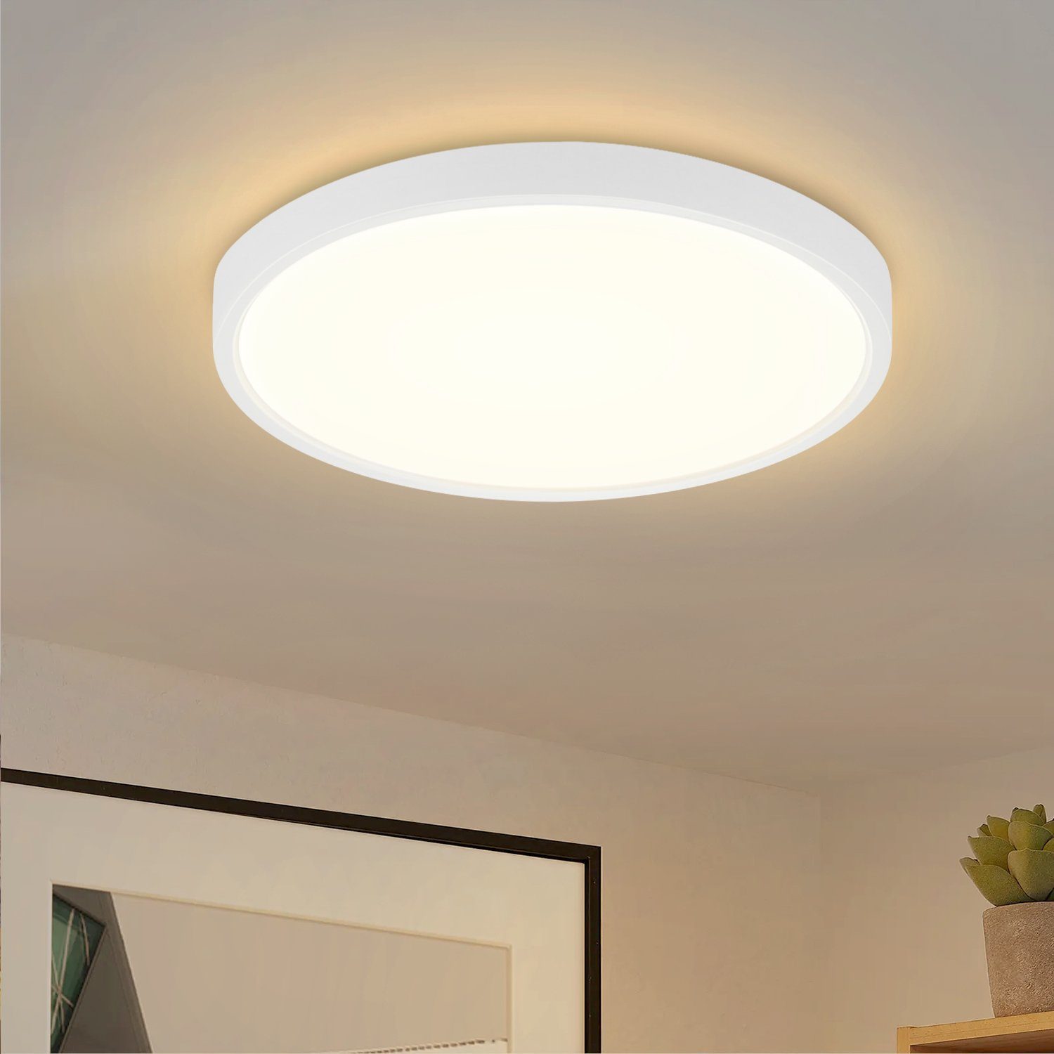 NETTLIFE Lampa sufitowa LED do sypialni płaska lampa 22 cm 15 W Kuchnia IP44 Korytarz Okrągła Ciepła biel do łazienki