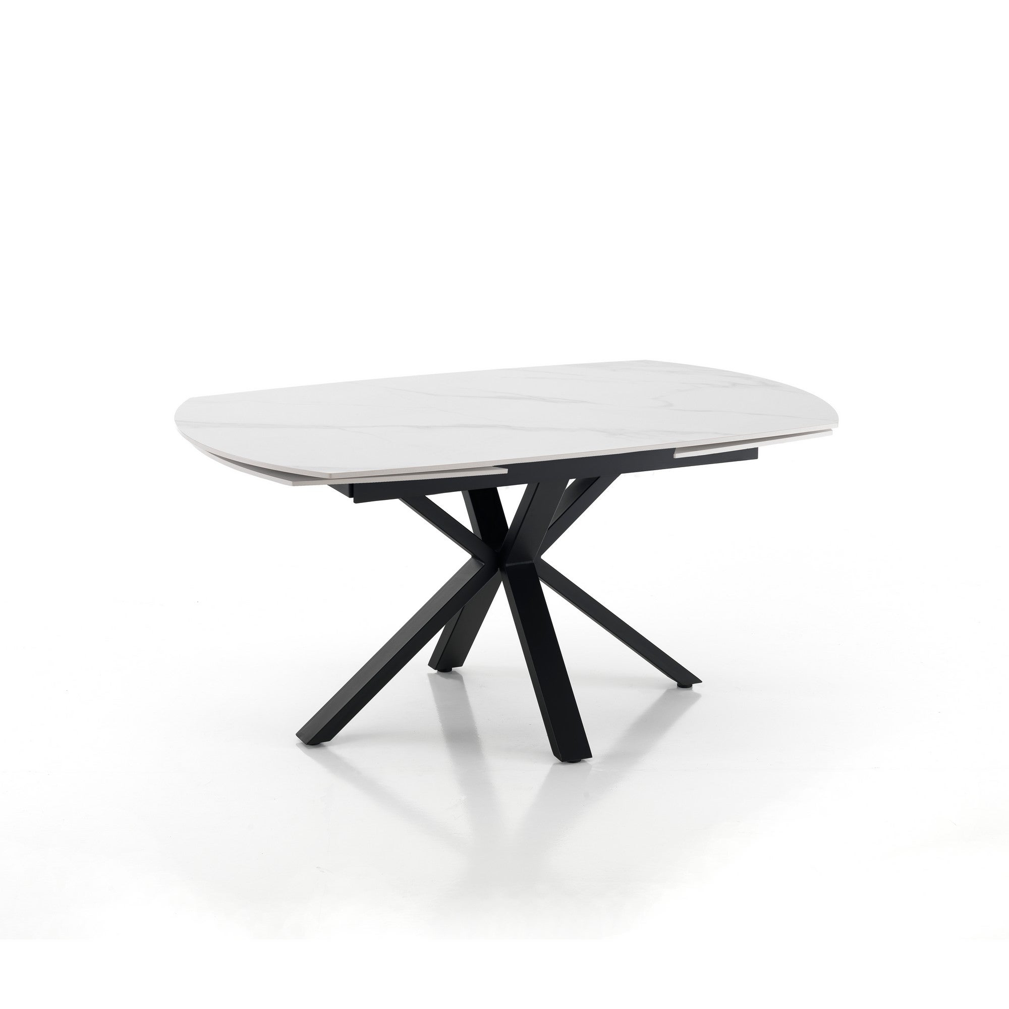 Rozkładany stół ZOE WHITE MARBLE z białego marmuru, ceramiki i czarnej struktury H75 W140/210 D90