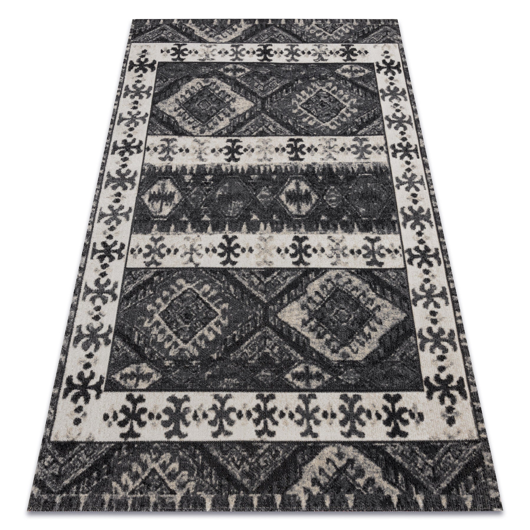Dywan nowoczesny MUNDO E0651 etniczny outdoor beż / czarny 80x150 cm