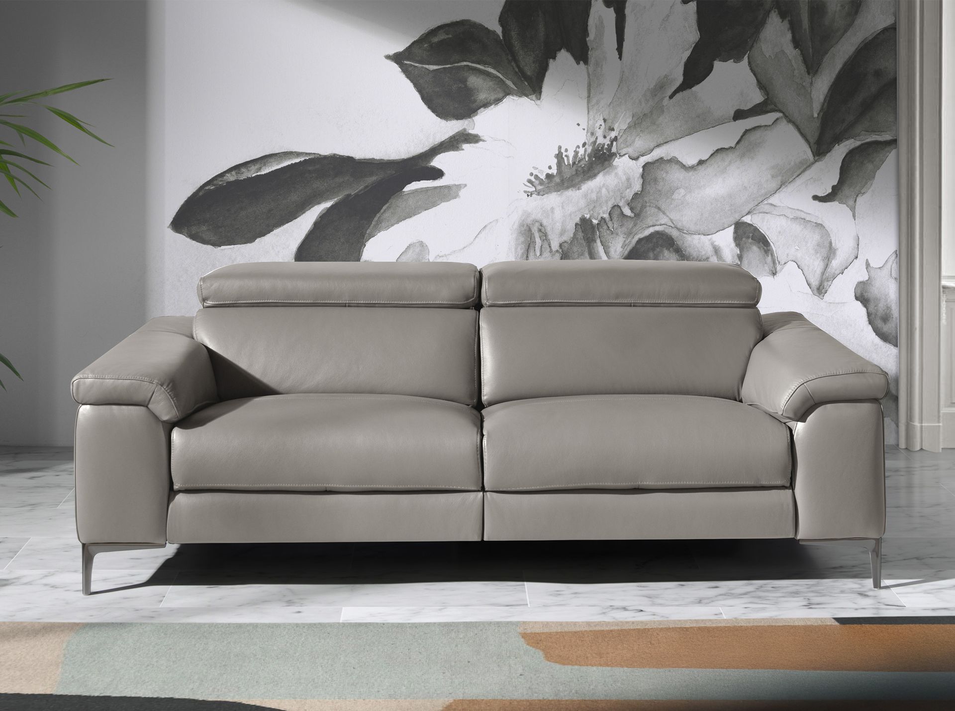 ANGEL CERDA 3-osobowa sofa relaksacyjna w ciemnoszarej skórze