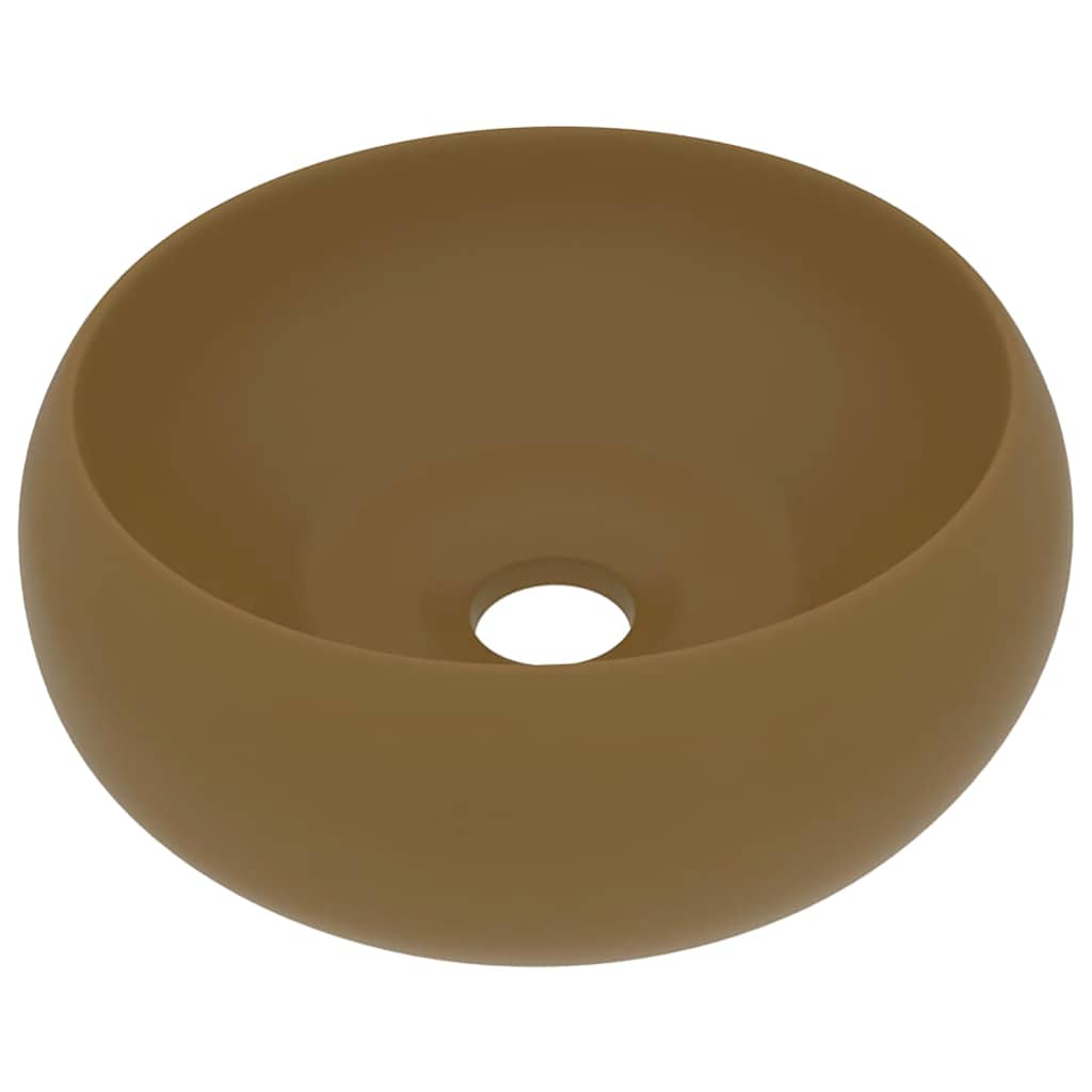 Umywalka Nablatowa Ceramiczna Okrągła Beżowa do Łazienki 40 cm