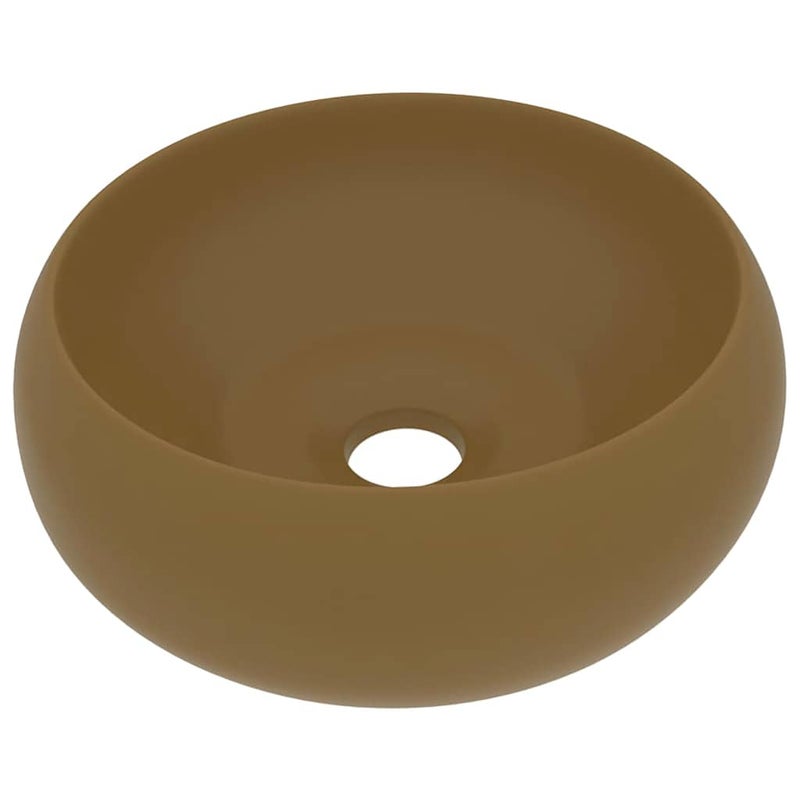 Umywalka Nablatowa Ceramiczna Okrągła Beżowa do Łazienki 40 cm