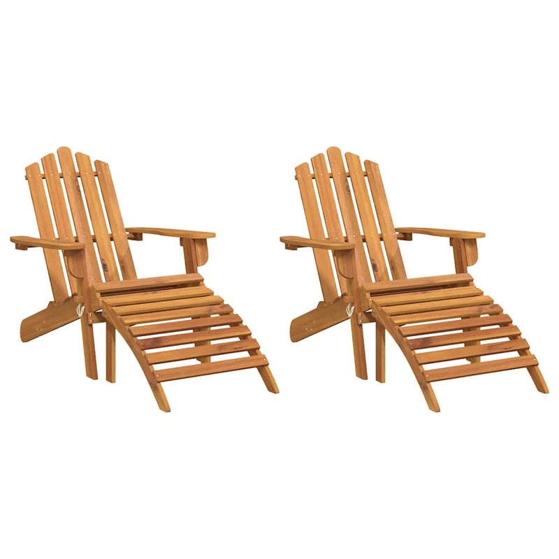 2x Krzesło Adirondack Ogrodowe Akacjowe z Podnóżkiem Brązowe na Taras