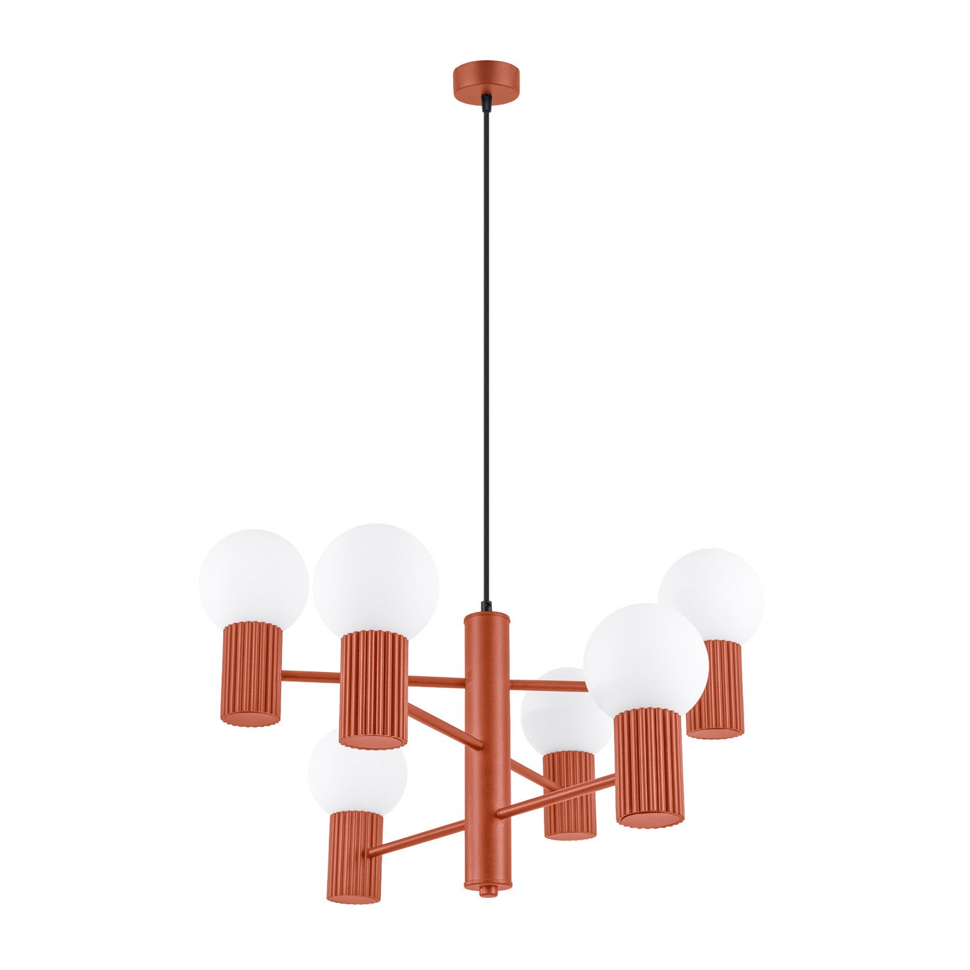 Żyrandol nowoczesny ochra czerwona ryflowane korpusy szklane białe kule 6xG9 8W HALO Sollux Lighting