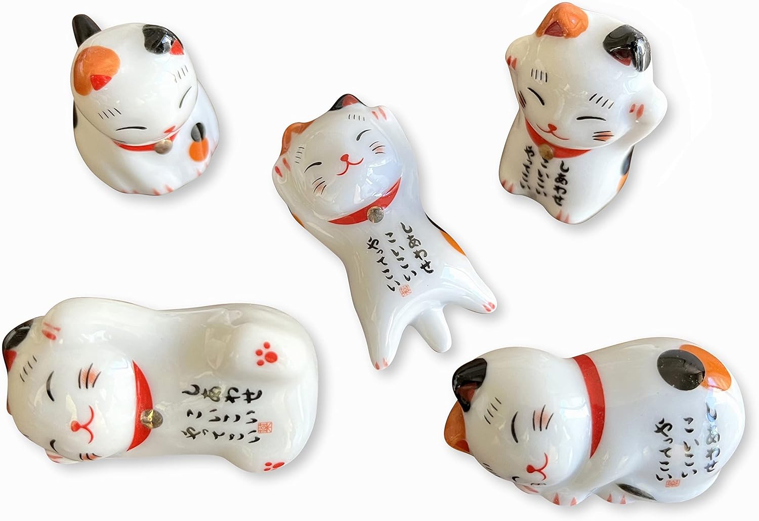 Uroczy ceramiczny stojak na pałeczki w kształcie kota – na łyżkę, nóż, widelec (zestaw 5 elementów Lucky Cat)