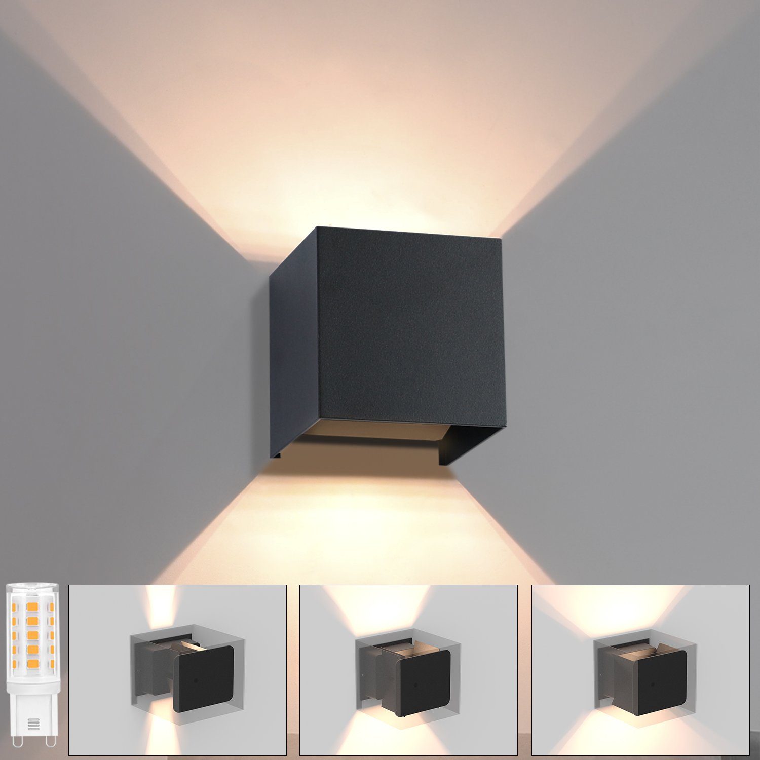 NETTLIFE Czarny kinkiet zewnętrzny LED, góra, dół, IP65, 3000K, do klatek schodowych