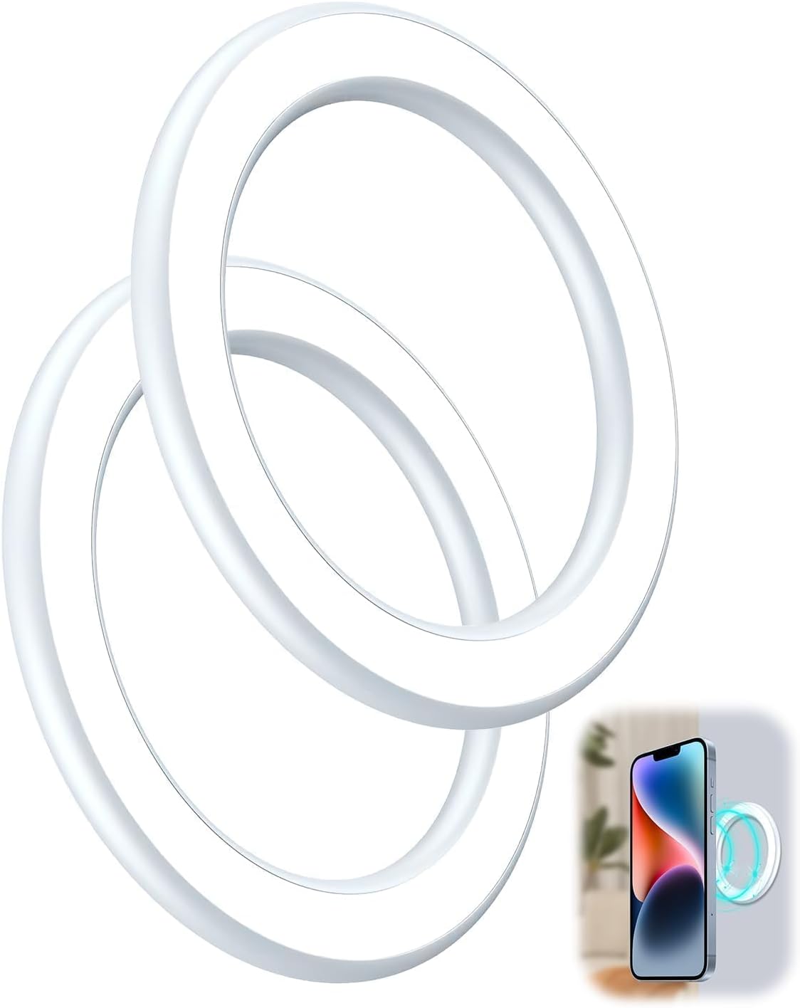 Zestaw 2 magnetycznych pierścieni ściennych MagSafe z naklejką MagSafe do iPhone'a 12/13/14/15/16, magnetyczny uchwyt na obudowę ze stopu N52H, bez śl