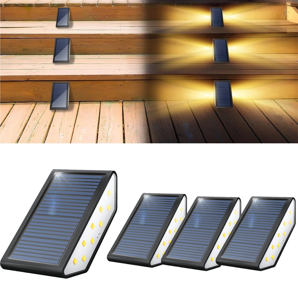Zestaw zewnętrznych lamp solarnych do schodów LED wodoodporne oświetlenie zewnętrzne na klatkę schodową drzwi wejściowe patio barwa ciepła biała