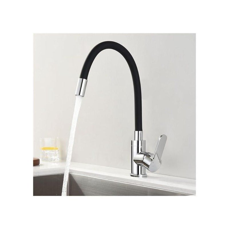 Robinet Cuisine Mémoire de Forme Mitigeur d'évier Courbe en Silicone Noir Robinetterie Chromé Mitigeur Cuisine Flexion Arbitraire Obrotowy 360°