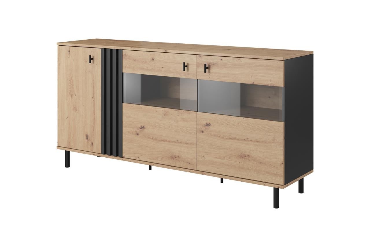 Trzydrzwiowa komoda z witryną MADIS – nowoczesny design dla Twojego salonu!