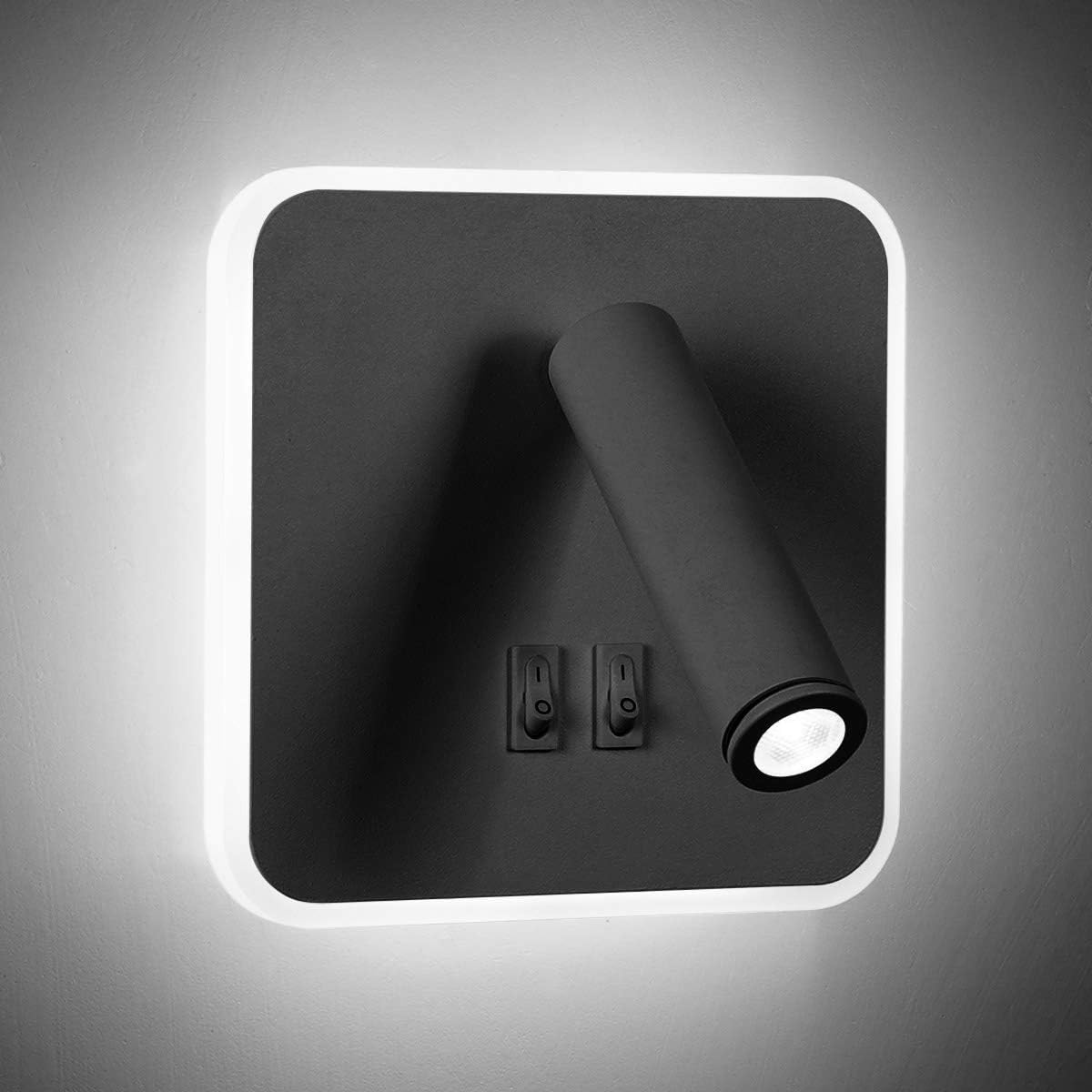 Czarny, białe światło, 10 W, nowoczesny kinkiet LED do czytania z przełącznikiem, obrotowy reflektor ścienny LED 350°, lampa ścienna do wnętrz