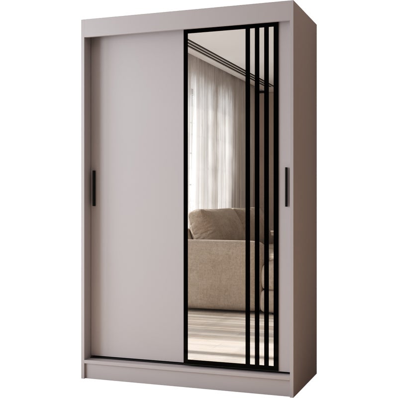 Szafa przesuwna z lustrem GLOSSY 120 x 62 x 200 kaszmir + u. czarny