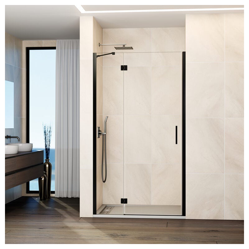 Kabina frontowa GLASS panel stały + drzwi uchylne 115 cm (109,5-115; stały 60+drzwi 50) tytan szkło przezroczyste