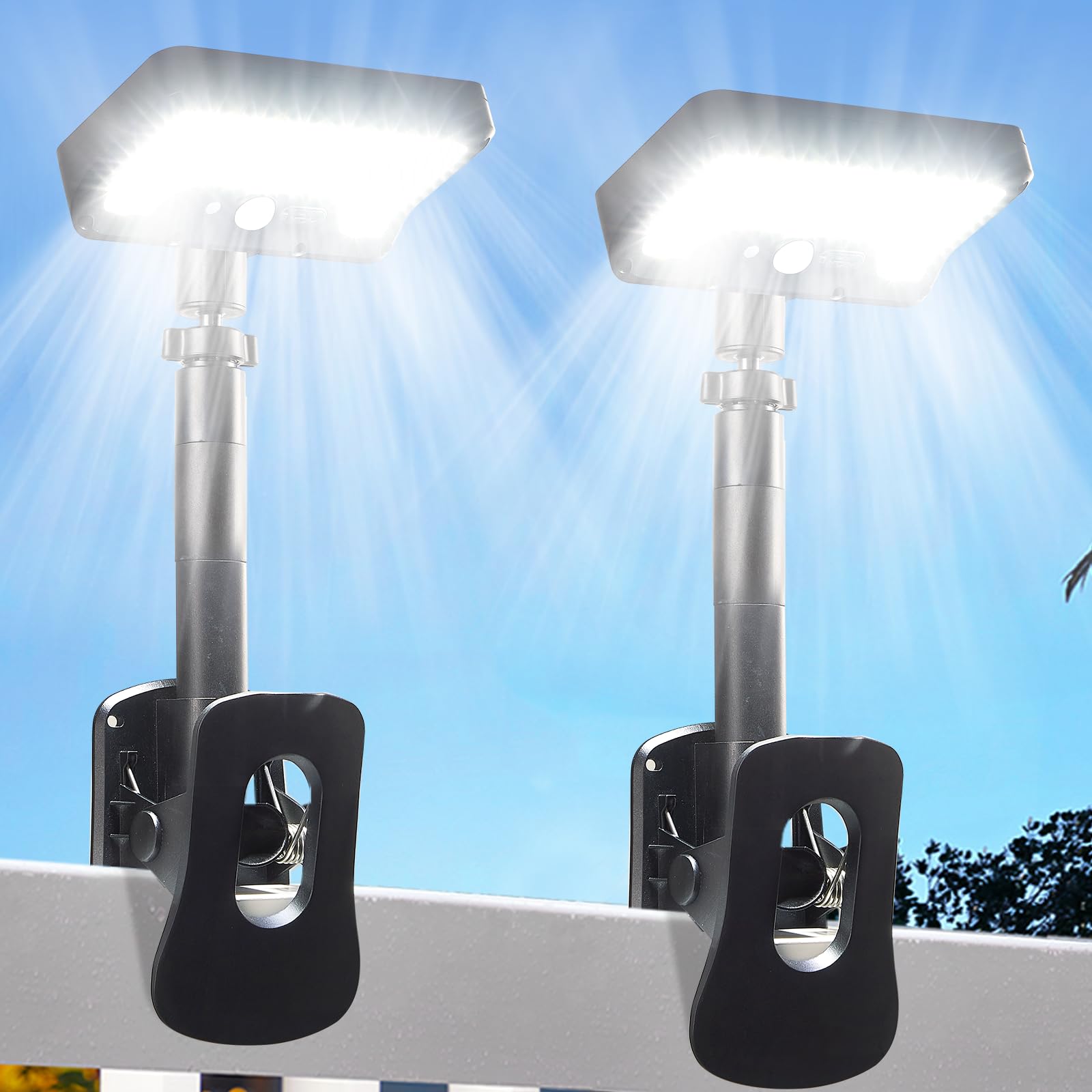 2 przypinane bezprzewodowe lampy solarne, dwa tryby instalacji, 92 diody LED, wodoodporność IP65, białe światło do ogrodzeń