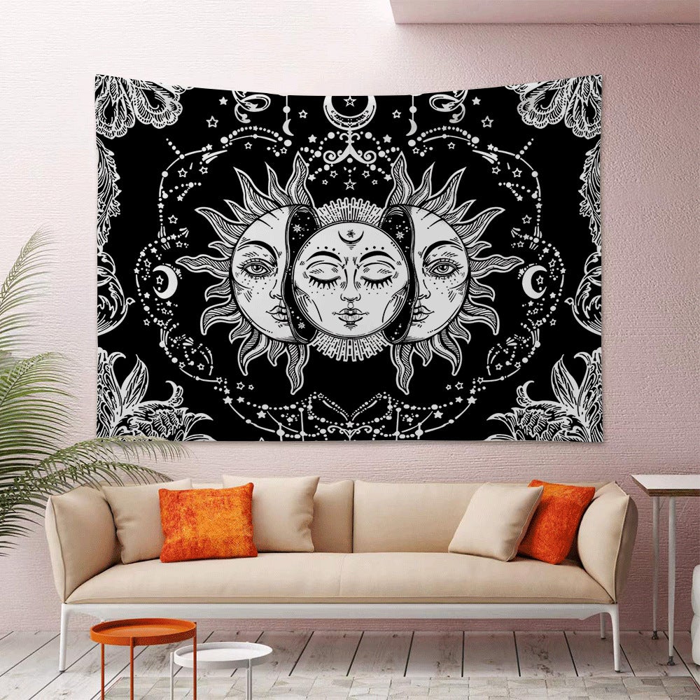 130cmx150cm Tarot Słońce i Księżyc Gobelin Psychodeliczny Czarny Niebiański Gobelin Hipisowski Czeski Indyjski Mandala Zawieszki ścienne