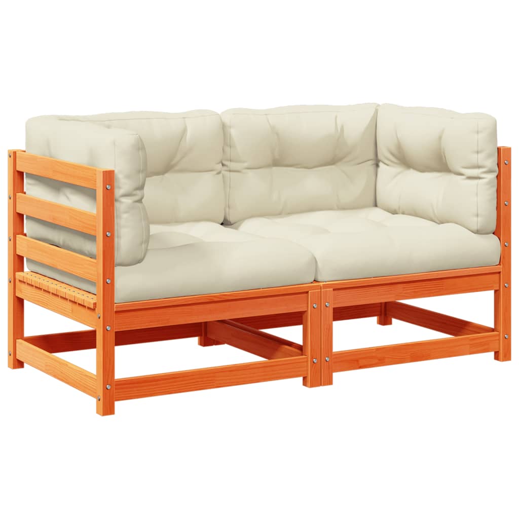 Sofa Ogrodowa Modułowa 2-Osobowa Drewniana z Kremowymi Poduszkami na Taras