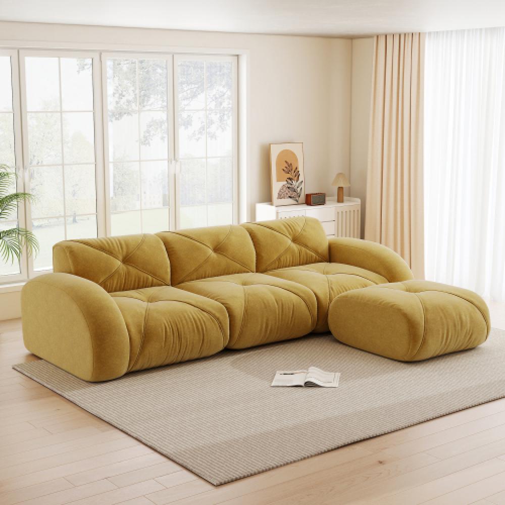 Sofa bezramowa, modułowa, 3-osobowa, pianka 32D o wysokiej gęstości, wygodna tkanina szenilowa, konstrukcja antypoślizgowa, nie wymaga montażu.