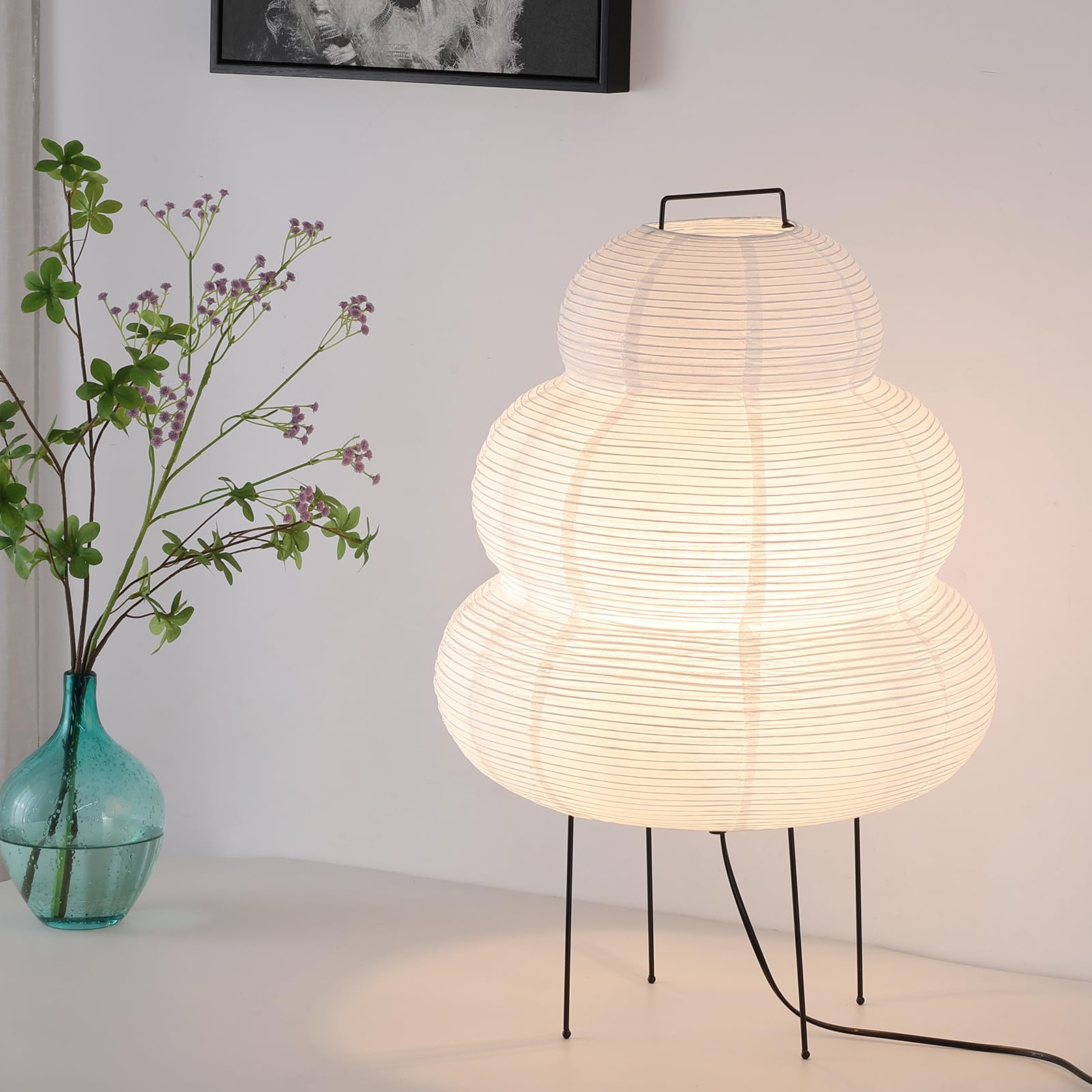 Trójkolorowa lampa stołowa bałwan, retro lampa stołowa z papieru ryżowego, norma europejska, gwint E27, 60 x 40 cm