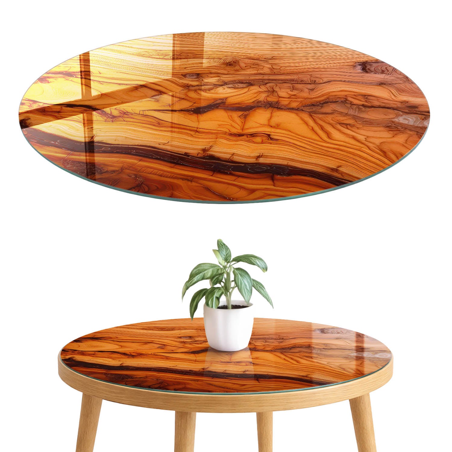 Blat szklany z grafiką i nadrukiem 4 mm - ochrona, dekoracja i metamorfoza mebli fi90 cm Naturalne piękno