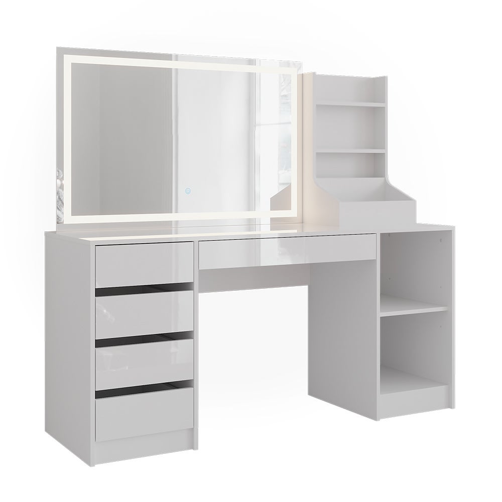 Vicco Stół toaletowy Sherry, Biały/Biały wysoki połysk, 158.2 cm z lusterkiem LED