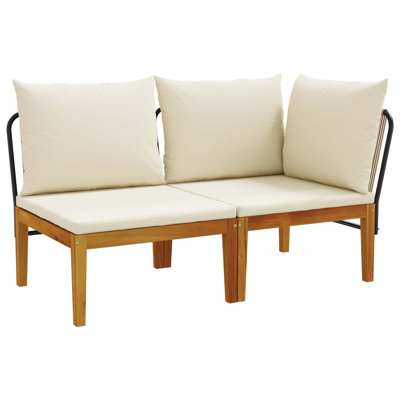 Sofa Ogrodowa Modułowa 2-Osobowa Drewniana z Kremowymi Poduszkami na Taras