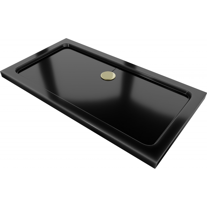 Mexen Flat brodzik prostokątny slim 130 x 70 cm, czarny, syfon złoty - 40707013G