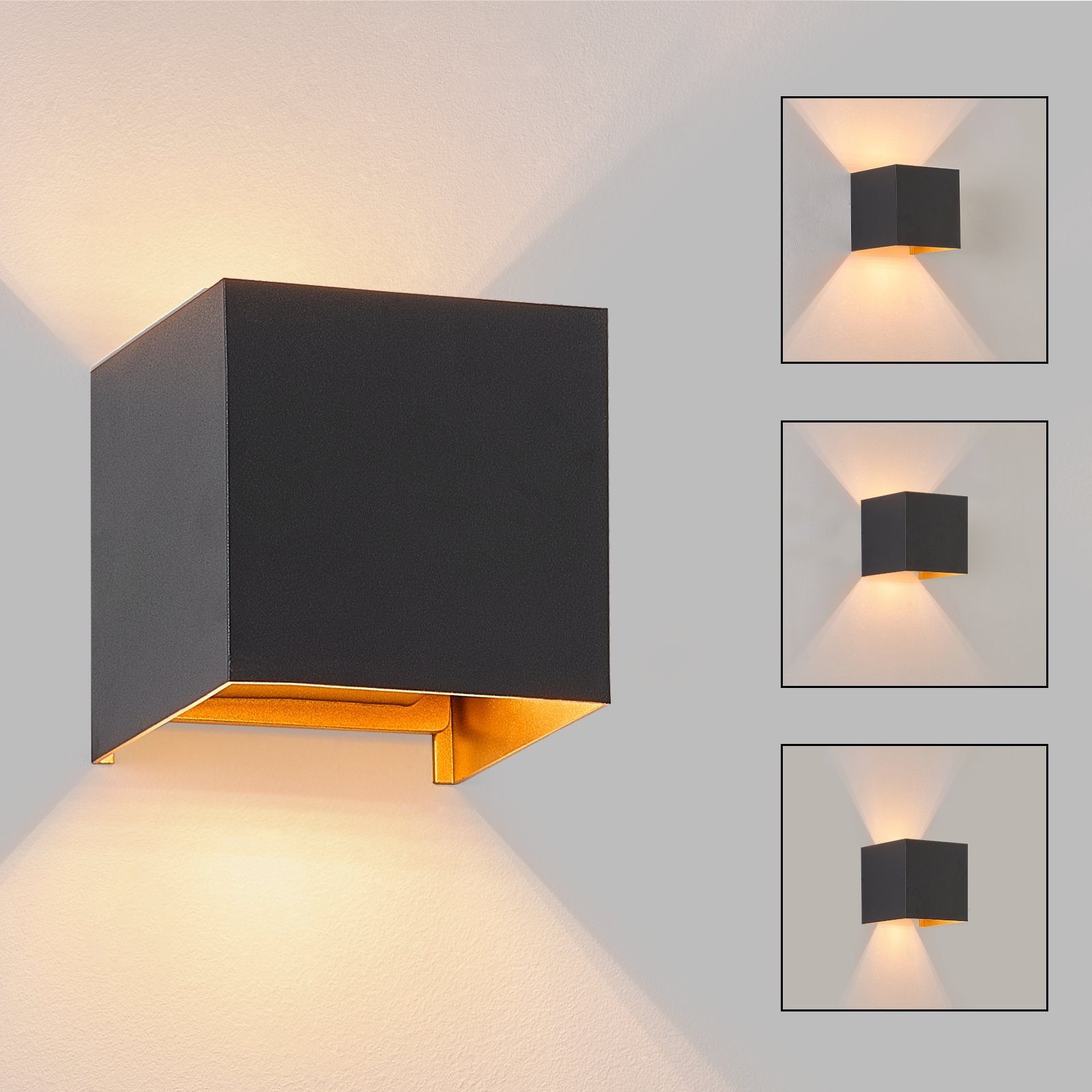 NETTLIFE Kinkiet LED 3W -G9 Kinkiet zewnętrzny/wewnętrzny Czarno-złoty, wodoodporny, podwójnie regulowany strumień IP65 230V 3000K