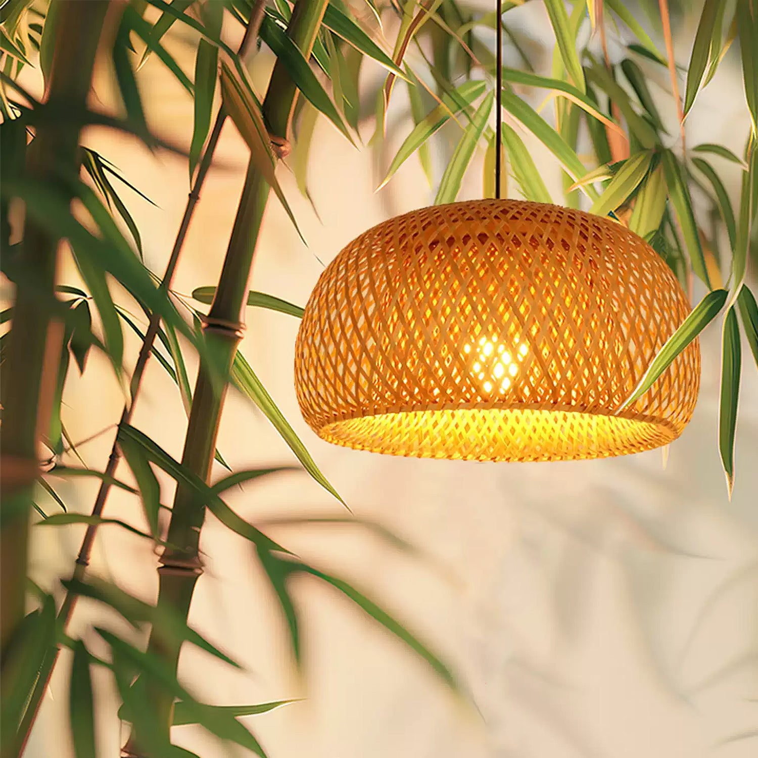 Lampa wisząca z bambusa 30 cm, styl chiński, ręcznie wykonana, nowoczesna dekoracja do jadalni, salonu, sypialni i restauracji (bez żarówki)