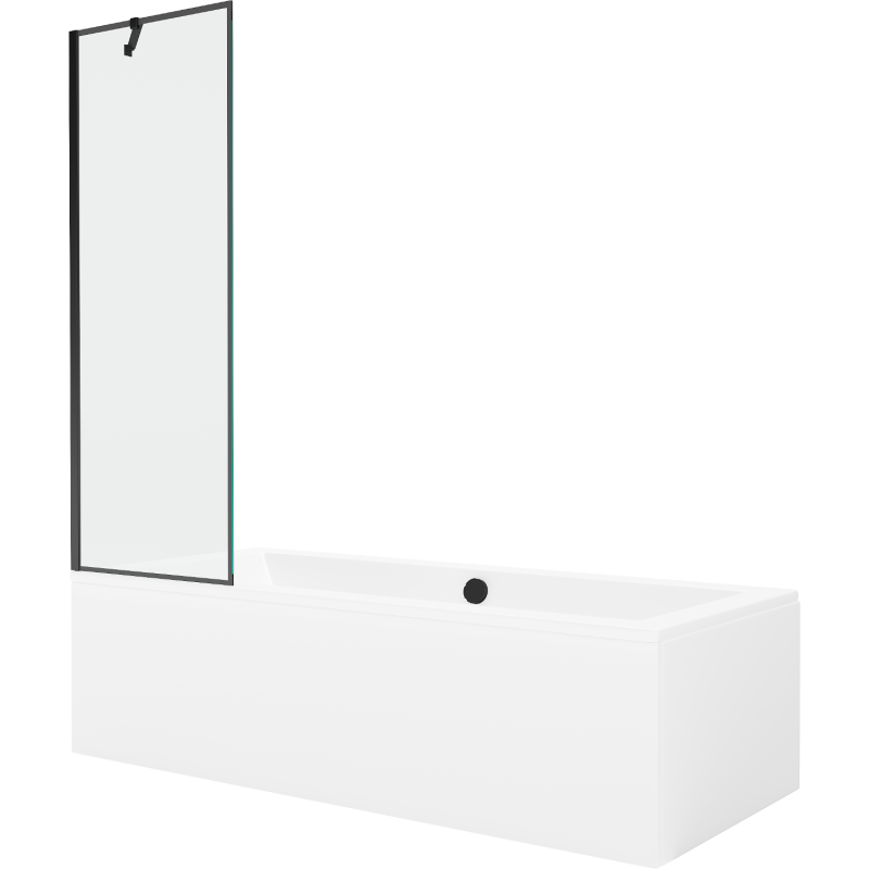 Mexen Cube wanna prostokątna 180 x 80 cm z obudową i parawanem 1-skrzydłowym 60 cm, czarny wzór - 550518080X9506007070
