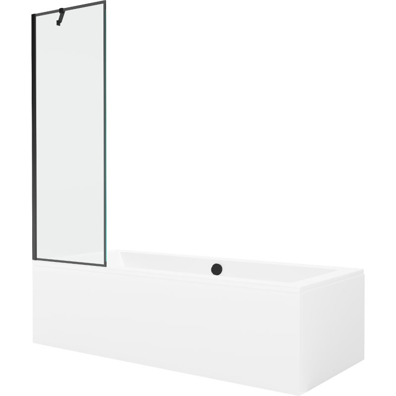 Mexen Cube wanna prostokątna 180 x 80 cm z obudową i parawanem 1-skrzydłowym 60 cm, czarny wzór - 550518080X9506007070