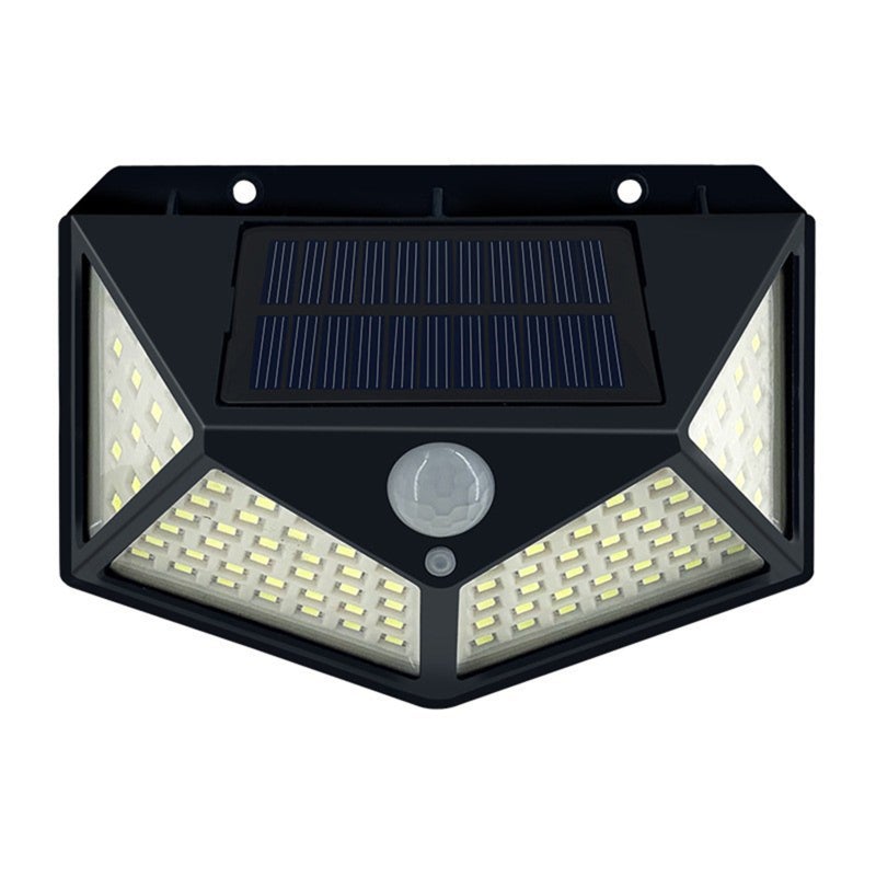 Słoneczna Lampa Ścienna z Czujnikiem Ruchu, 100 LED, Wodoodporność IP65 - Automatyczne Włączanie/Wyłączanie, Ogrodzenie/Drzwi/Balkon/Podwórko/Ogród
