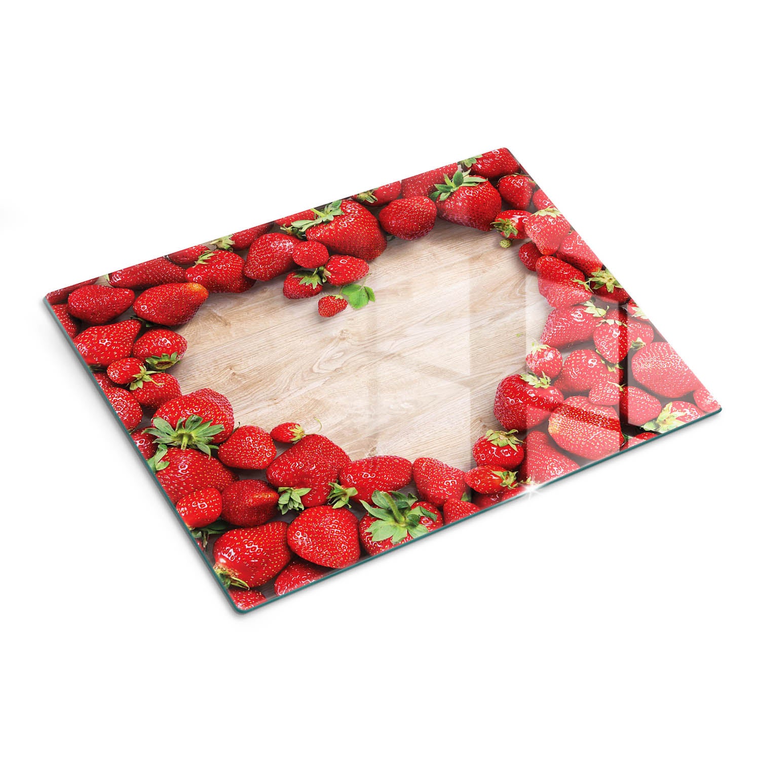 Designerska szklana deska do krojenia z ozdobną grafiką - Truskawki Serce - 30x40 - Tulup