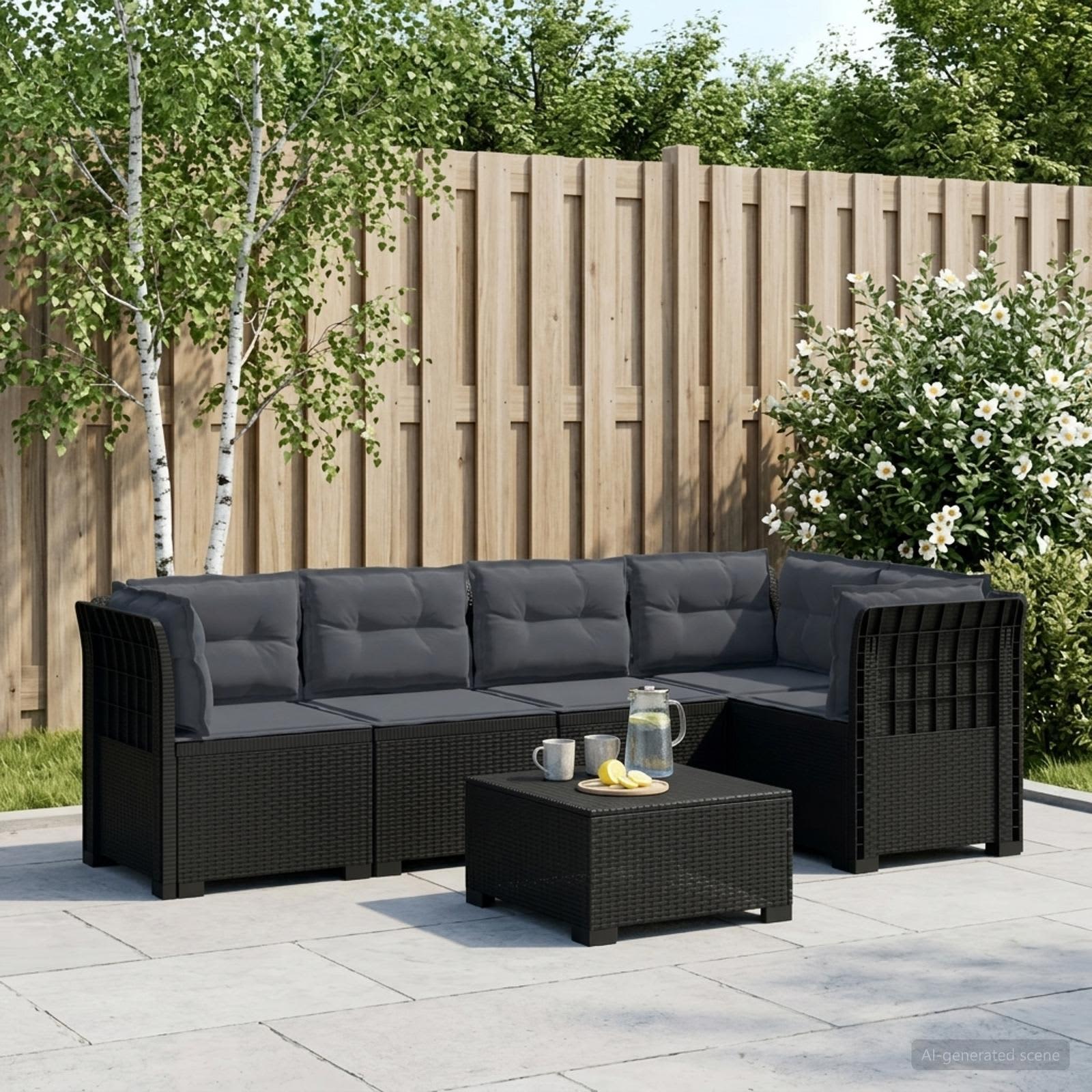 5-osobowa sofa ogrodowa z poduszkami w stylu rattanowym PP vidaXL