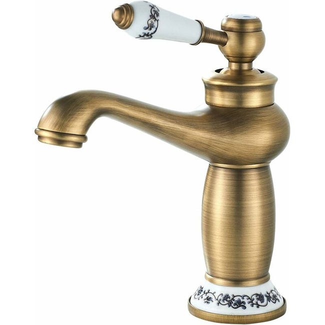 Bateria łazienkowa retro, bateria umywalkowa jednouchwytowa z ceramicznym uchwytem, bateria łazienkowa z ciepłą i zimną wodą, mosiężna