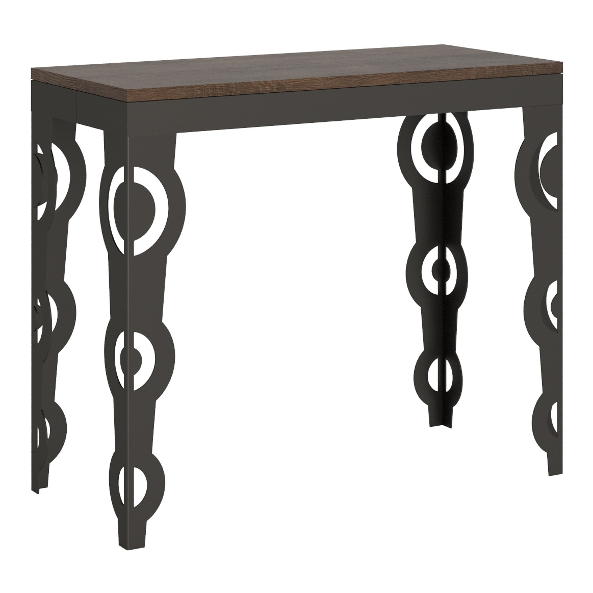 Mesa consola Karamay Evolution de nogal, 90x40 cm, extensible hasta 300 cm.