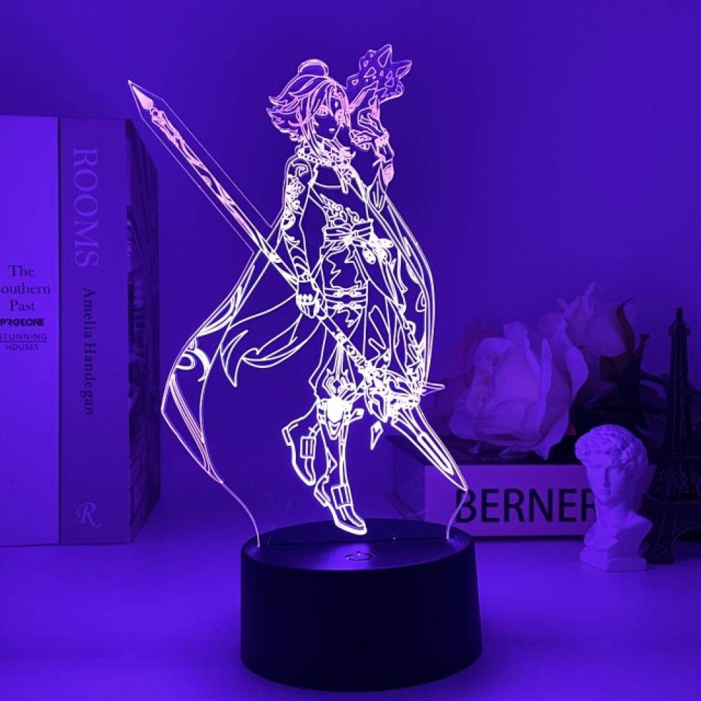 Lampa 3D do gier anime – lampka nocna Genshin Impact z pilotem, podświetlana figurka LED do sypialni lub biura
